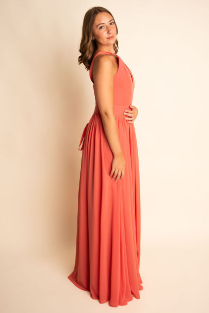 A-Line Illusion Chiffon Floor-Length Side Slit Bridesmaid Dres #RJBM052