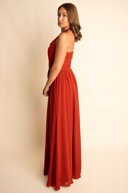 A-Line Illusion High Neck Chiffon Side Slit Bridesmaid Dress #RJBM053