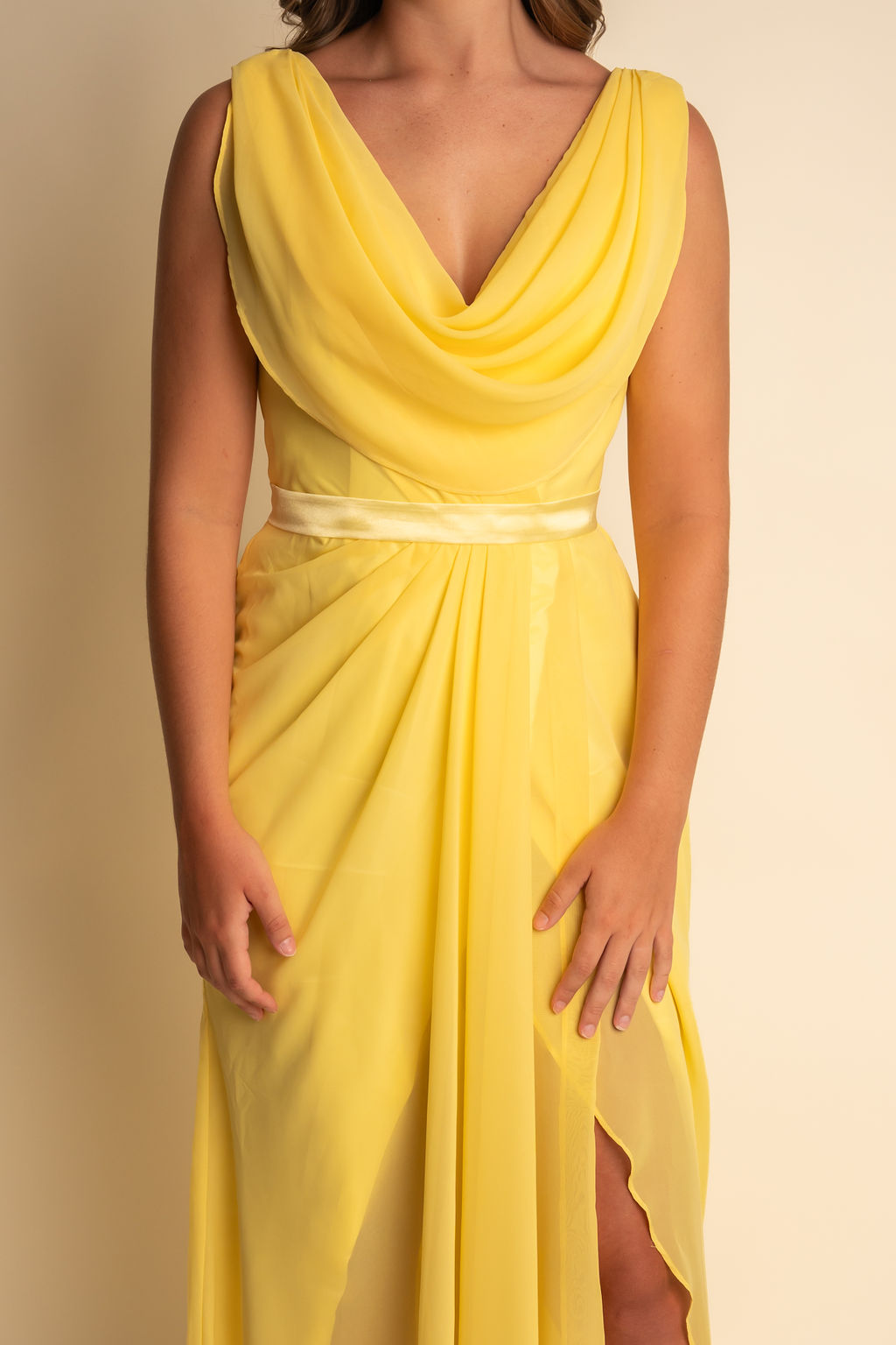 Elegant A-Line Chiffon Floor-Length Scoop Slit Bridesmaid Dress #RJBM055