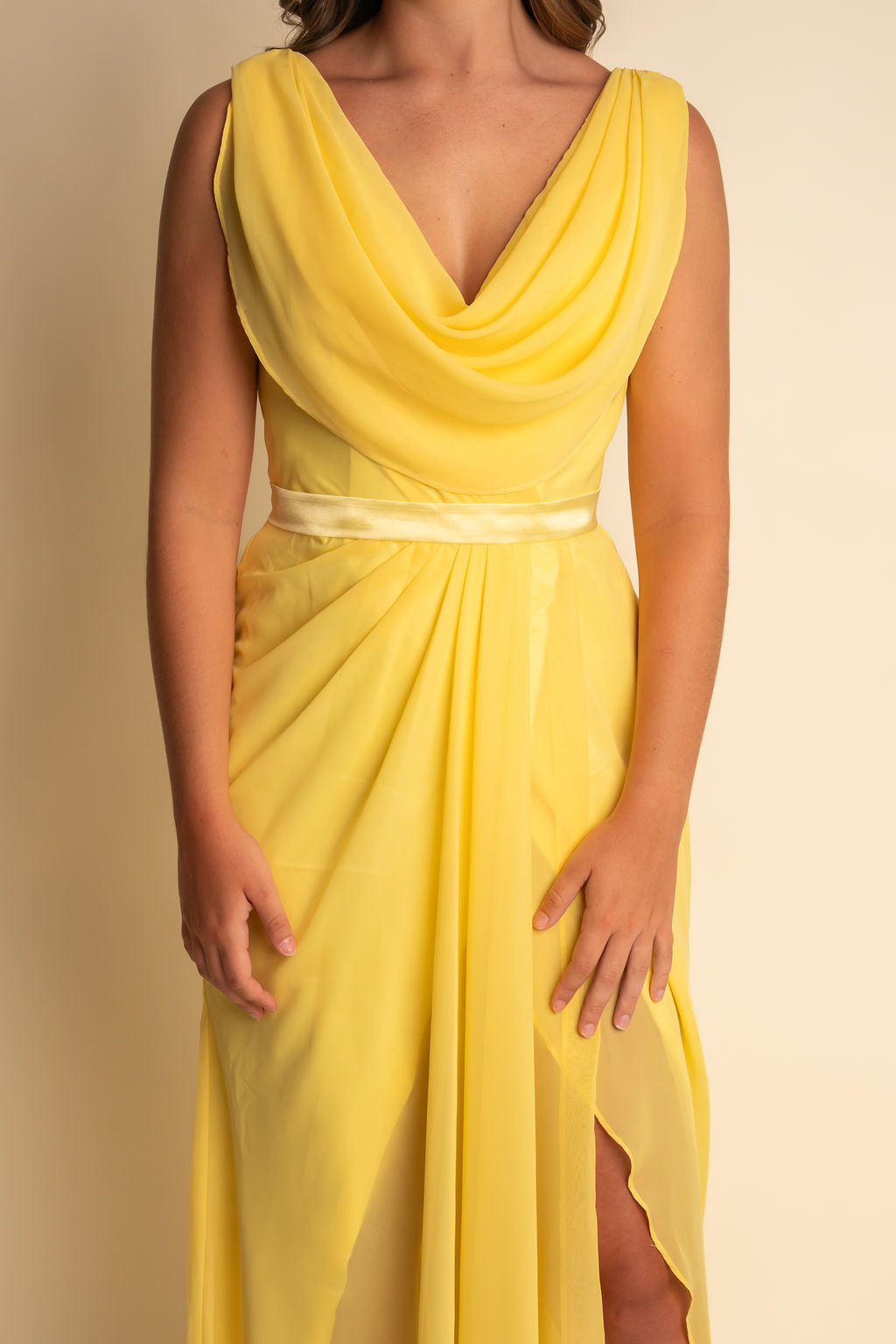 Elegant A-Line Chiffon Floor-Length Scoop Slit Bridesmaid Dress #RJBM055