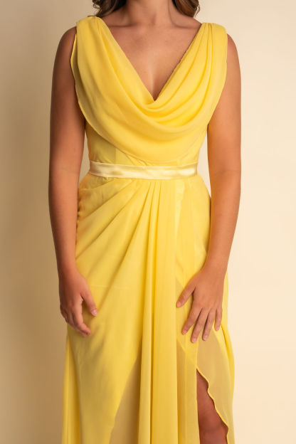 Elegant A-Line Chiffon Floor-Length Scoop Slit Bridesmaid Dress #RJBM055