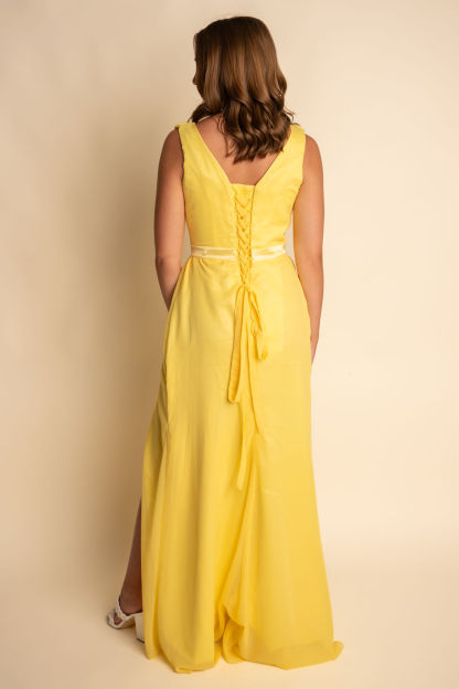 Elegant A-Line Chiffon Floor-Length Scoop Slit Bridesmaid Dress #RJBM055