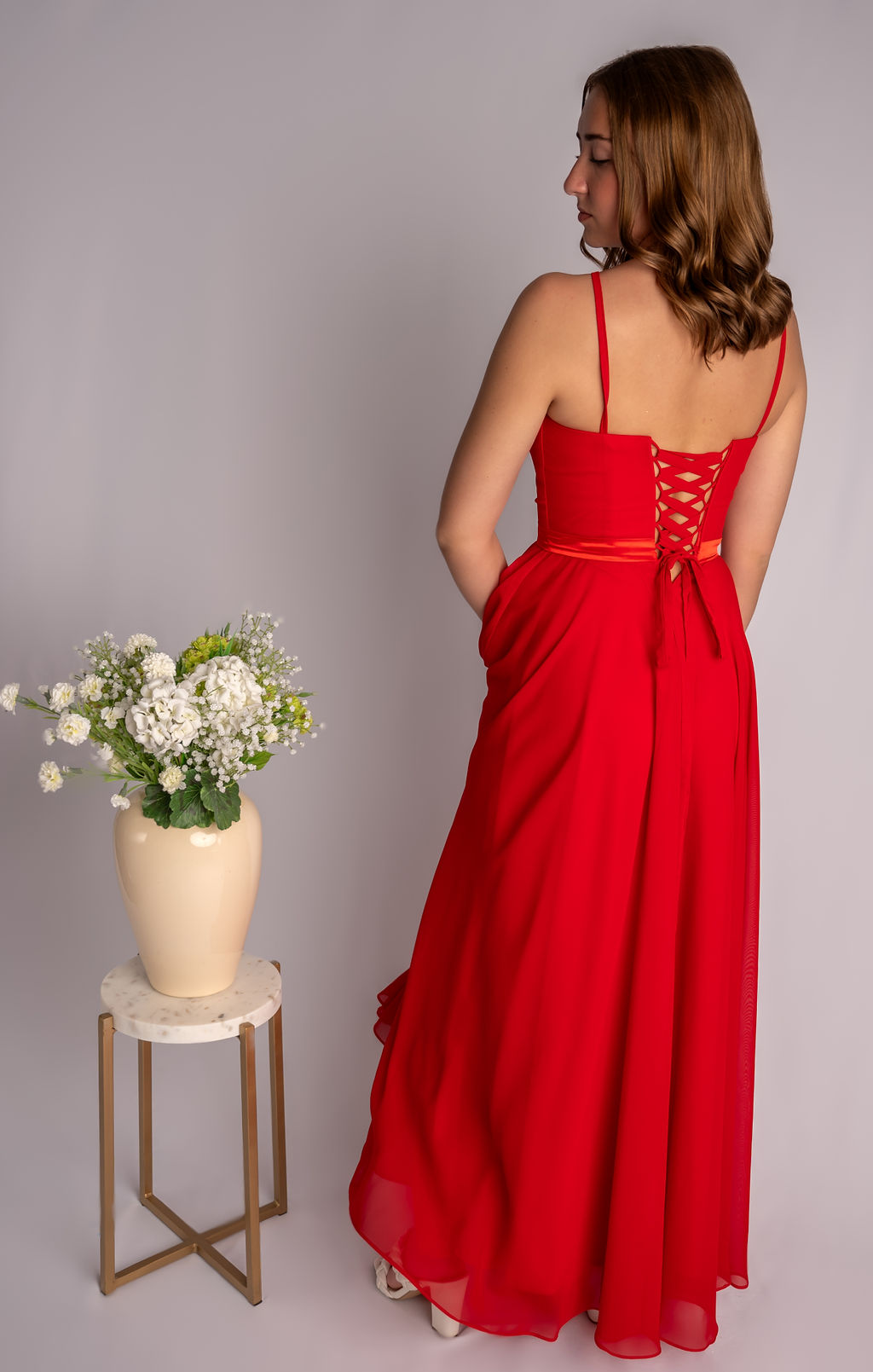 A-Line High Neck Ribbon Belt Bridesmaid Dress #RJBM005