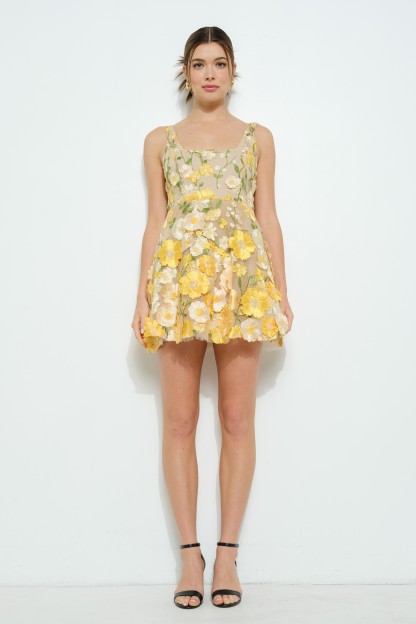 Sleeveless 3d Floral Embroidered Mini Dress #23555773