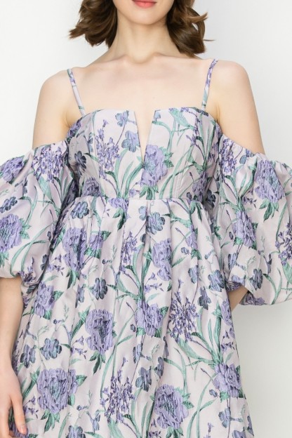 Jacquard Off Shoulder Volume Sleeve Mini Dress #23498688