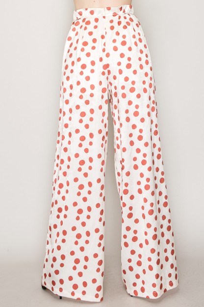 High Waist Polka Dot Printed Wide Pants #23565392