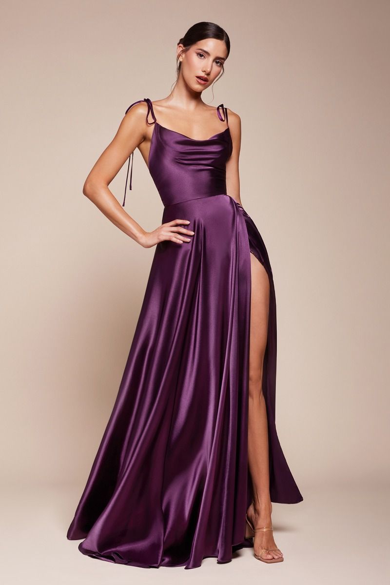 A-Line Adjustable Spaghetti Shoulder Ties Satin Bridesmaid Dress BD104