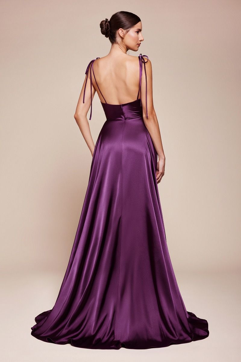 A-Line Adjustable Spaghetti Shoulder Ties Satin Bridesmaid Dress BD104