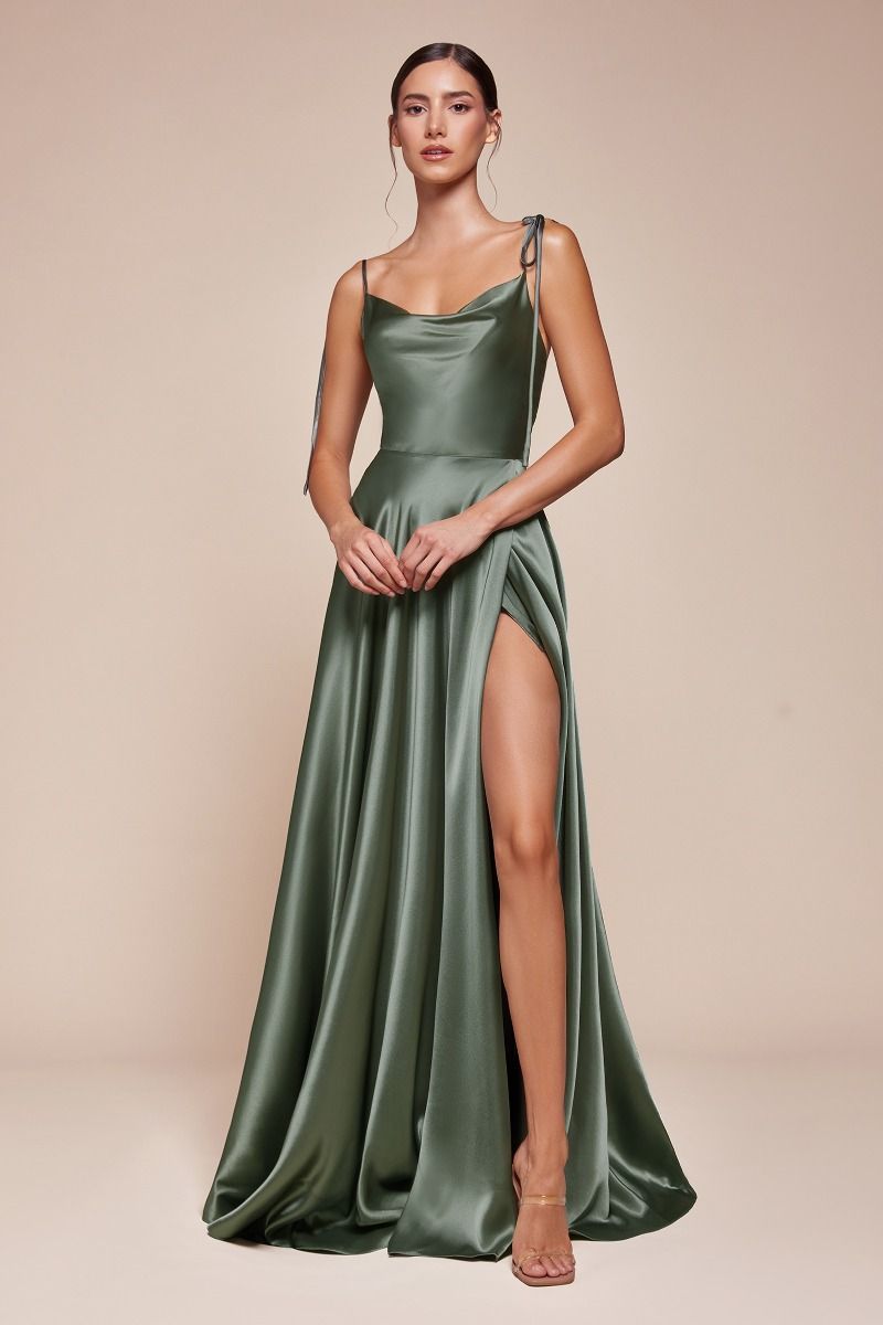 A-Line Adjustable Spaghetti Shoulder Ties Satin Bridesmaid Dress BD104
