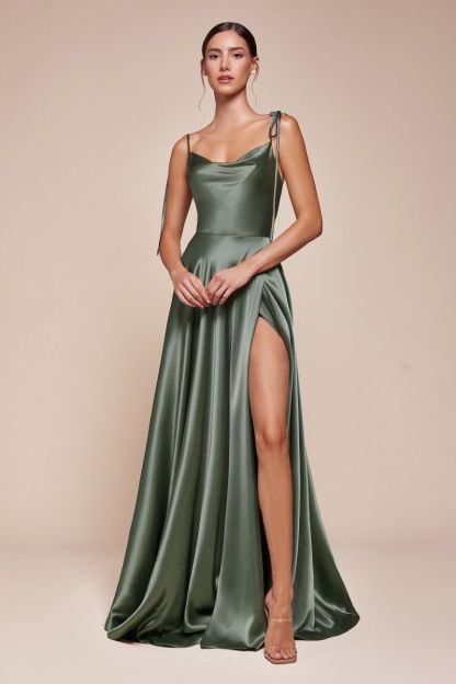 A-Line Adjustable Spaghetti Shoulder Ties Satin Bridesmaid Dress BD104