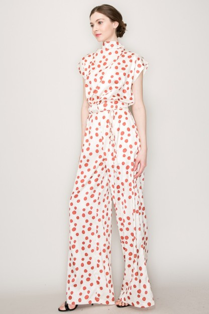 High Waist Polka Dot Printed Wide Pants #23565392