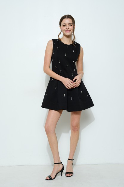 Crystal Embellished Pintuck Mini Dress #23570951