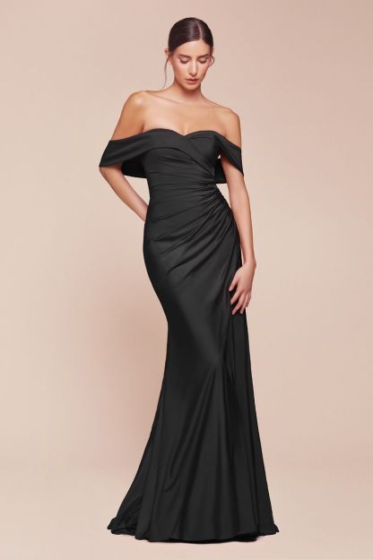 Fitted Sweetheart Off The Shoulder Stretch Spandex Pleated Gown CD790