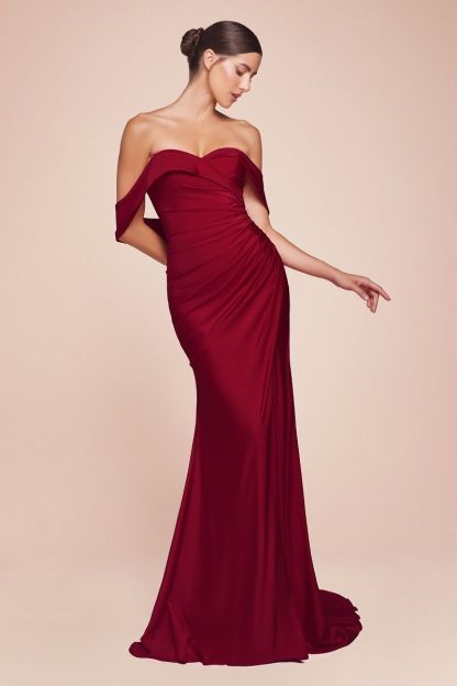 Fitted Sweetheart Off The Shoulder Stretch Spandex Pleated Gown CD790