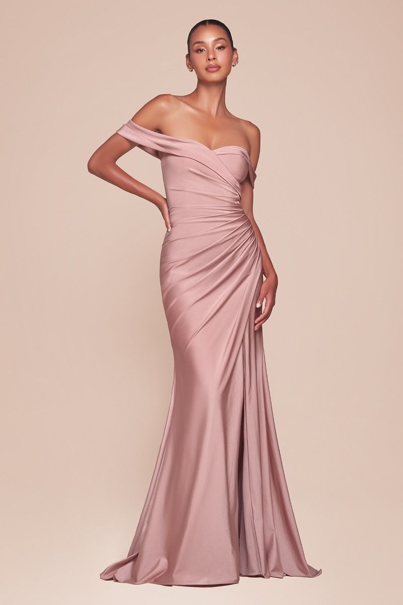 Fitted Sweetheart Off The Shoulder Stretch Spandex Pleated Gown CD790