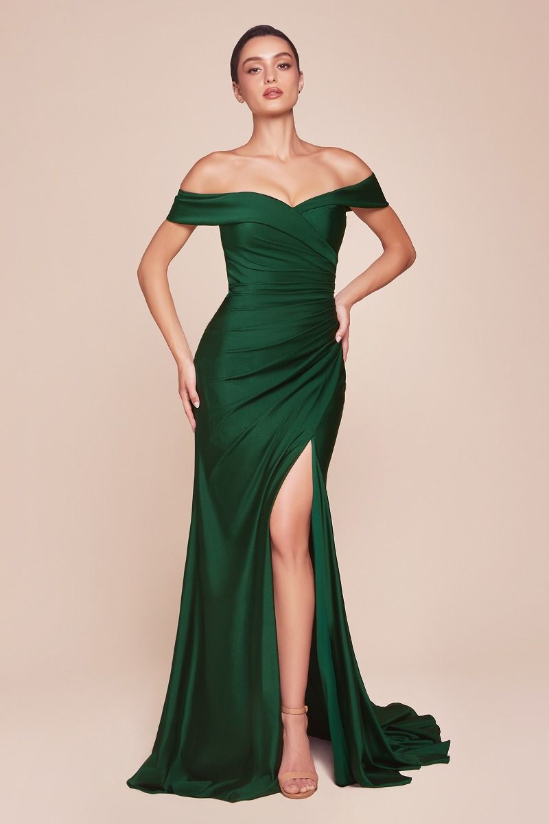 Fitted Sweetheart Off The Shoulder Stretch Spandex Pleated Gown CD790