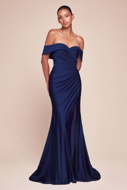 Fitted Sweetheart Off The Shoulder Stretch Spandex Pleated Gown CD790