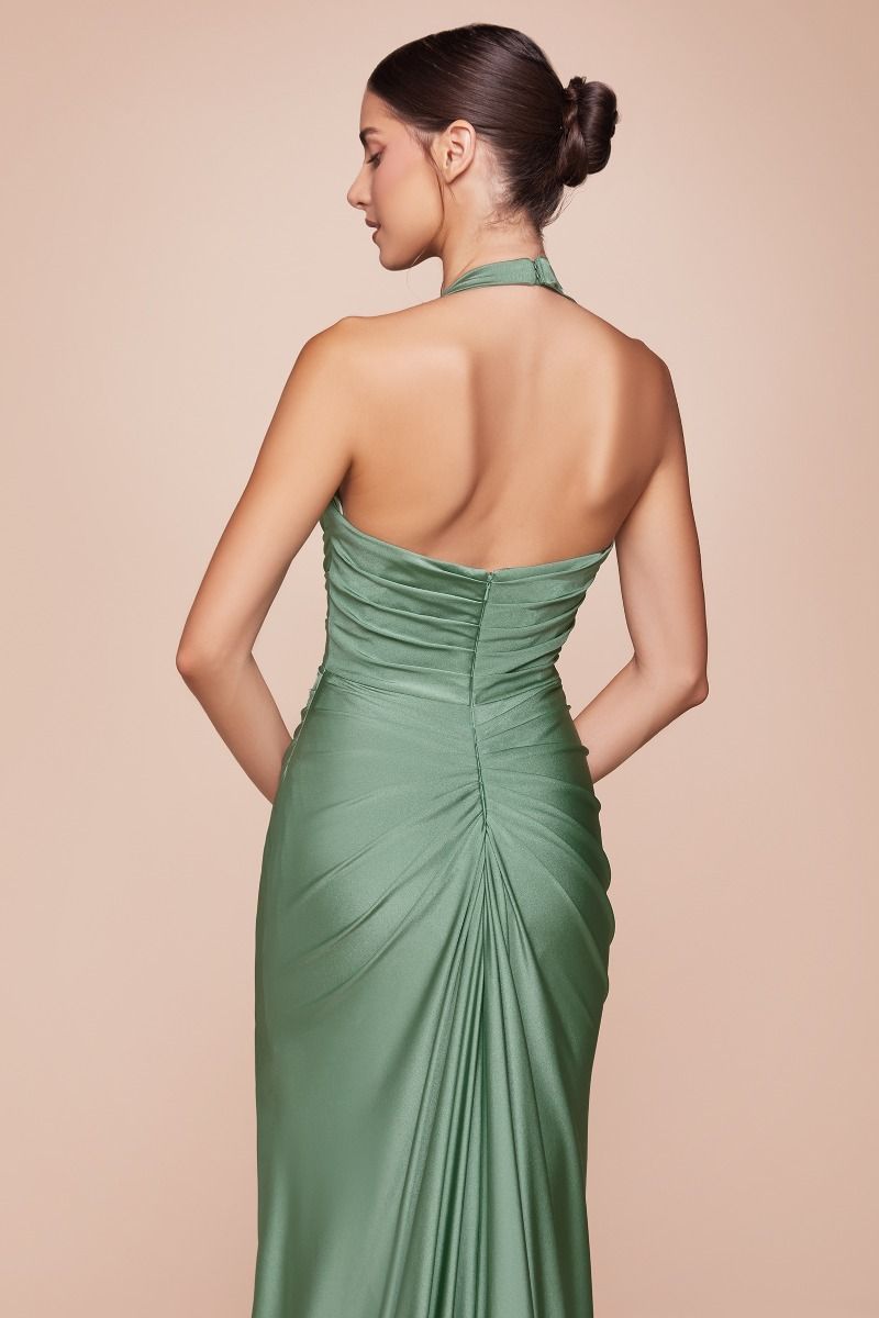 Fitted Stetch Satin Halter Sweetheart Gown CD796
