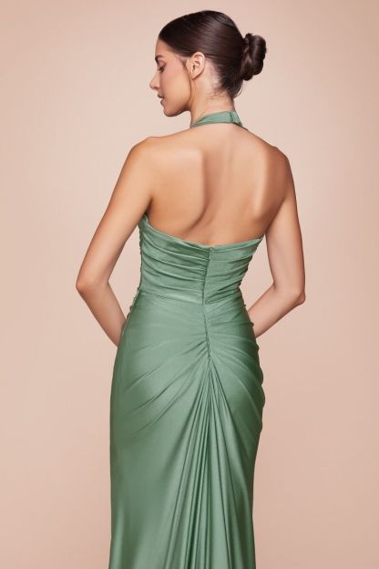 Fitted Stetch Satin Halter Sweetheart Gown CD796