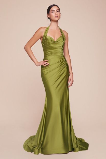 Fitted Stetch Satin Halter Sweetheart Gown CD796