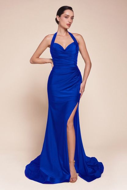 Fitted Stetch Satin Halter Sweetheart Gown CD796