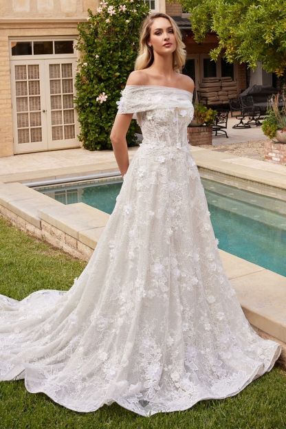 A-Line Strapless Sweetheart Floral Appliques Ball Gown Wedding Dress C