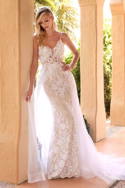A-line Lace floral appliqués Wedding Gown With Overskirt CD931W