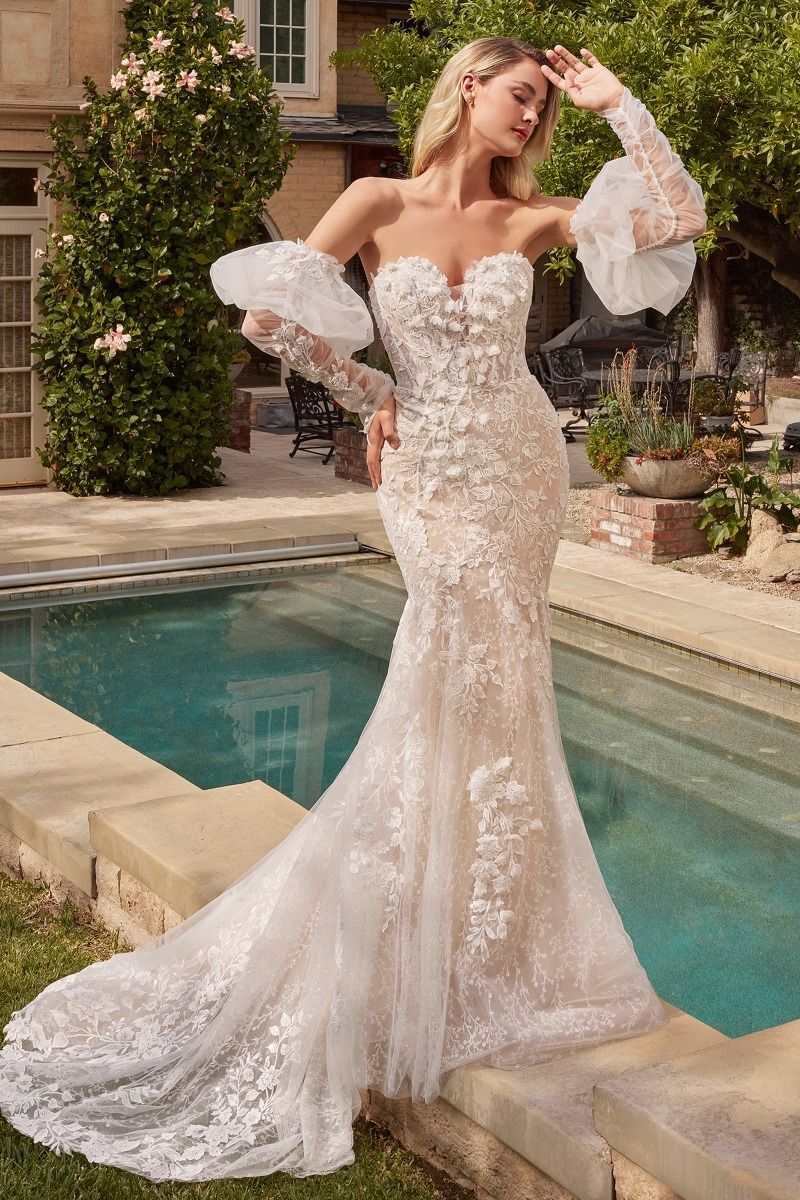 Lace Mermaid Bridal Gown With Removable Sleeves CDS431W
