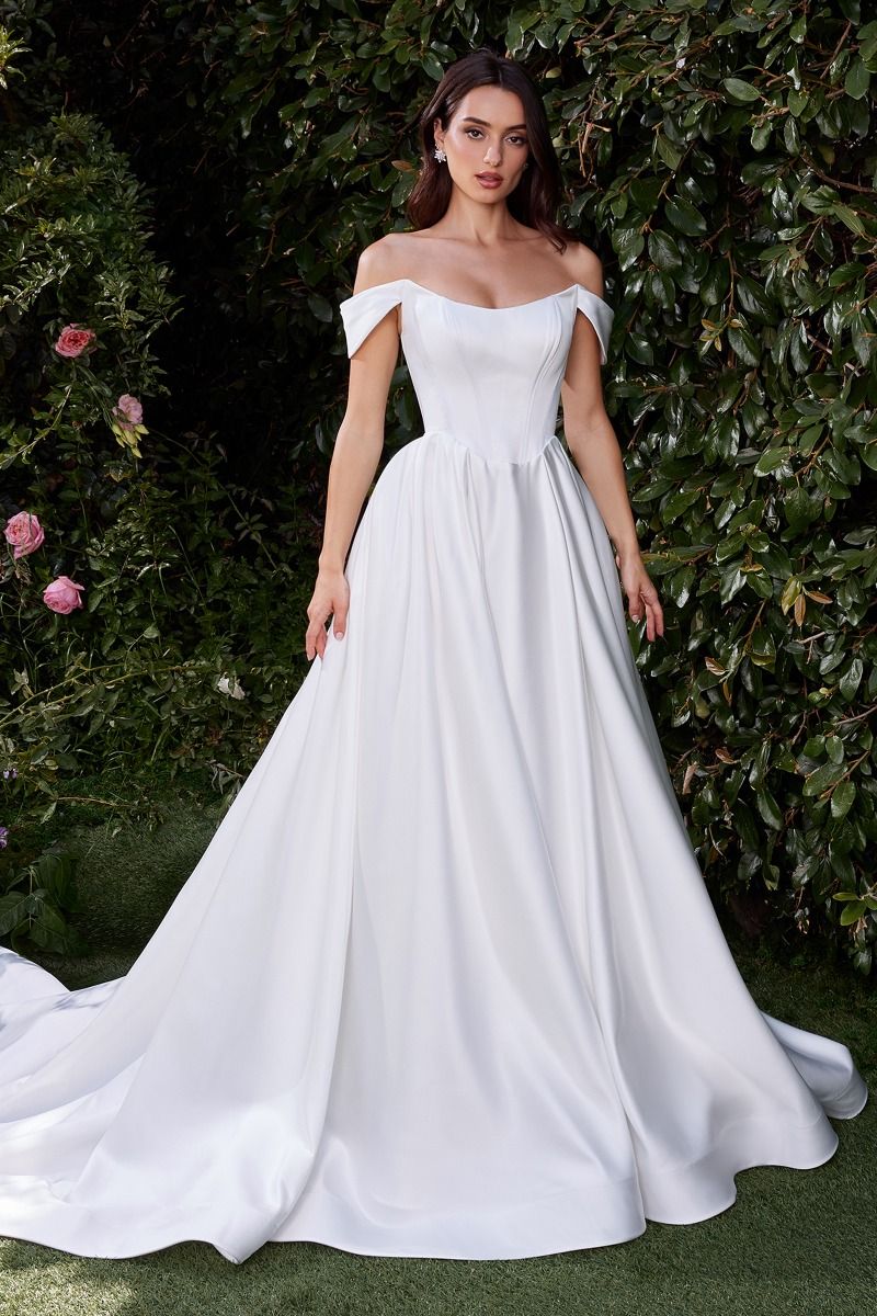 Ball Gown Scoop Off The Shoulder Soft Straps Satin Bridal CDS513W