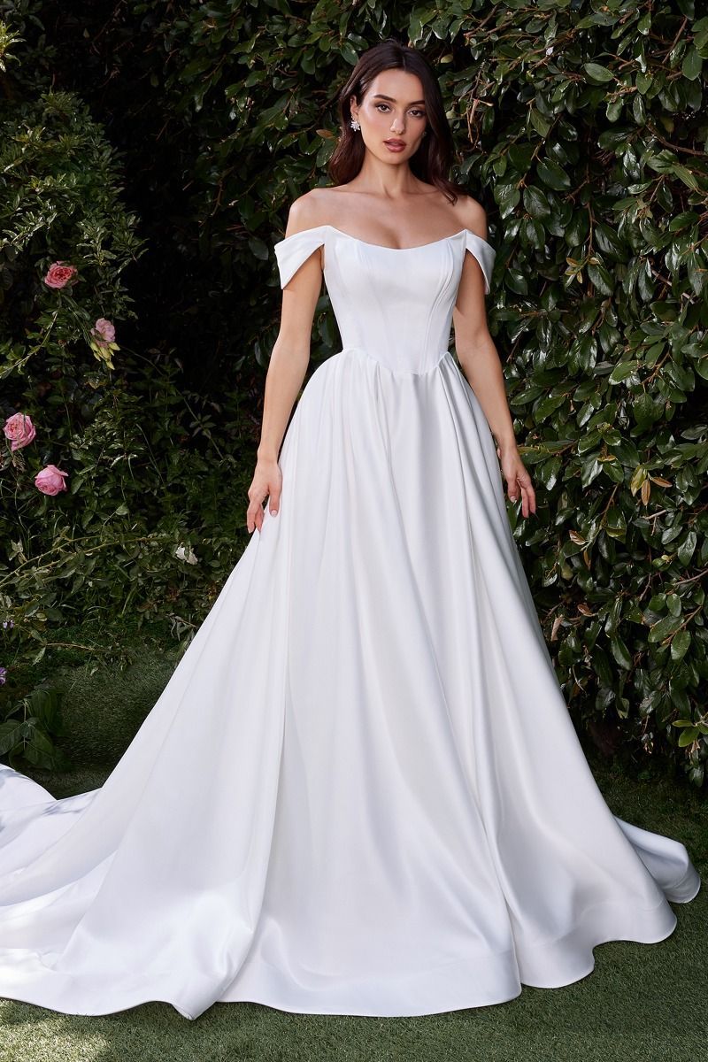 Ball Gown Scoop Off The Shoulder Soft Straps Satin Bridal CDS513W