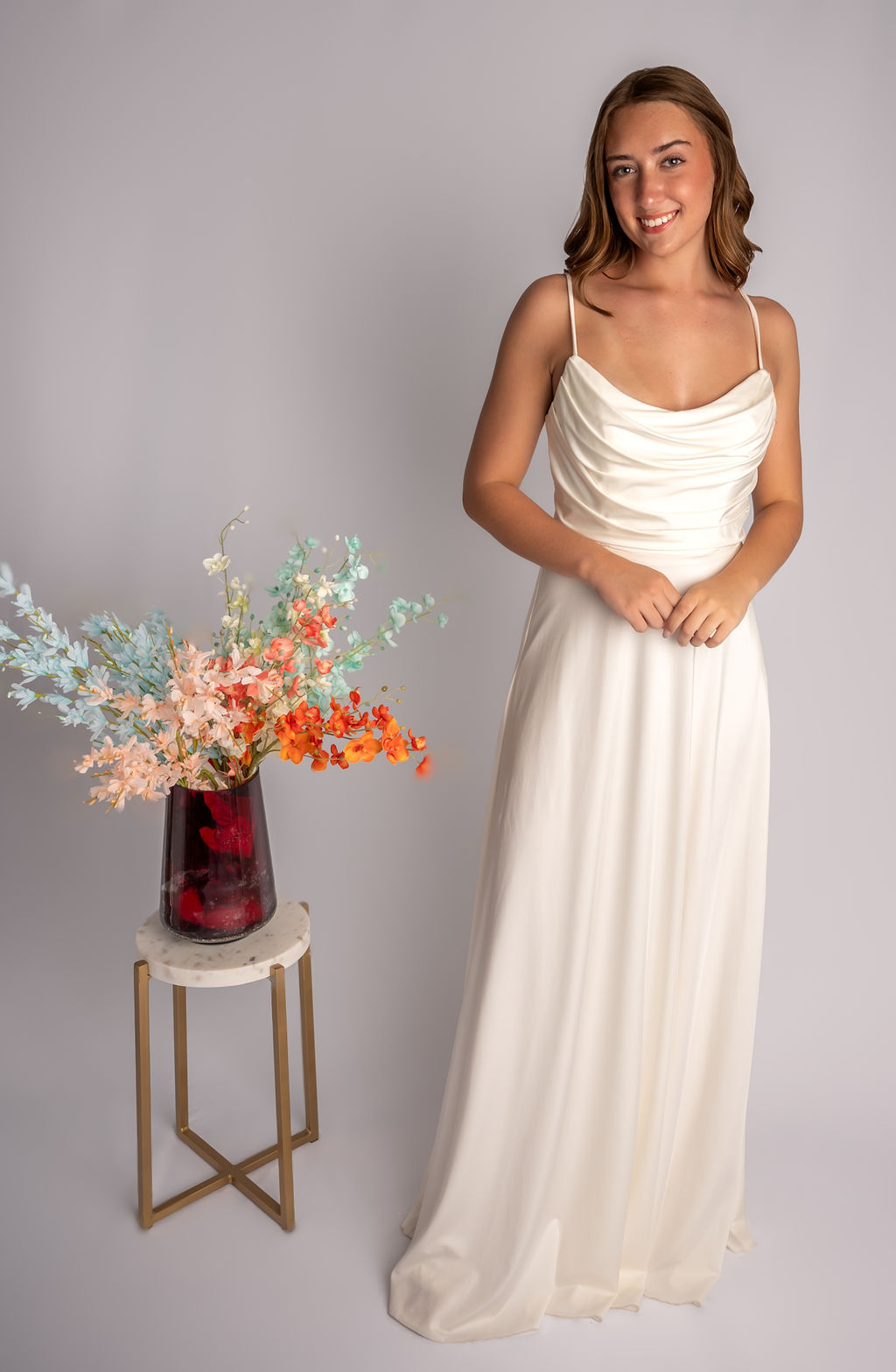 A-Line Satin Cowl Spagetti Straps Prom Dress #CL039