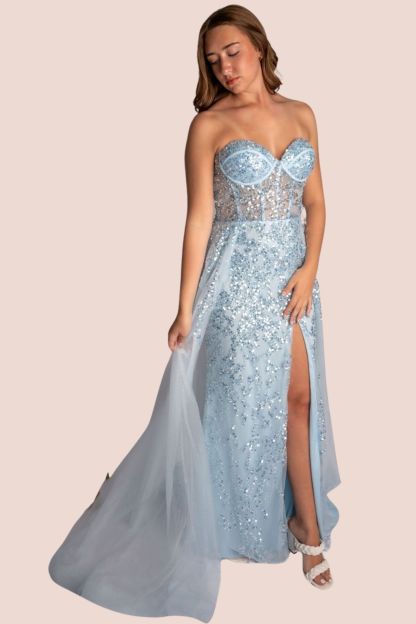 Glittery A-Line Sweetheart Strapless Mesh Prom Dress With Slit #CL040