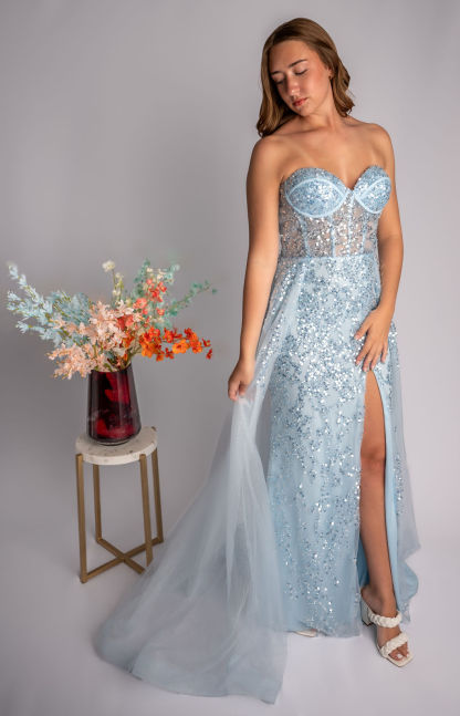 Glittery A-Line Sweetheart Strapless Mesh Prom Dress With Slit #CL040