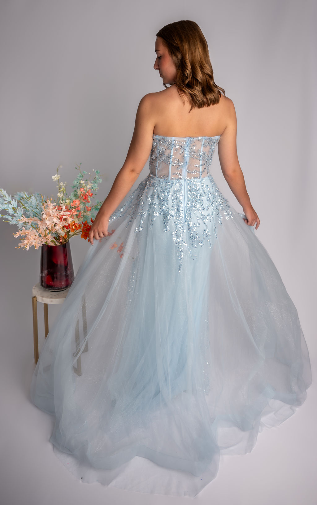 Glittery A-Line Sweetheart Strapless Mesh Prom Dress With Slit #CL040