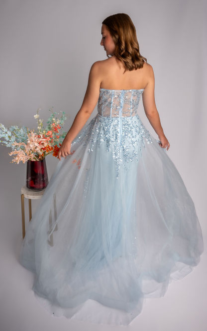 Glittery A-Line Sweetheart Strapless Mesh Prom Dress With Slit #CL040