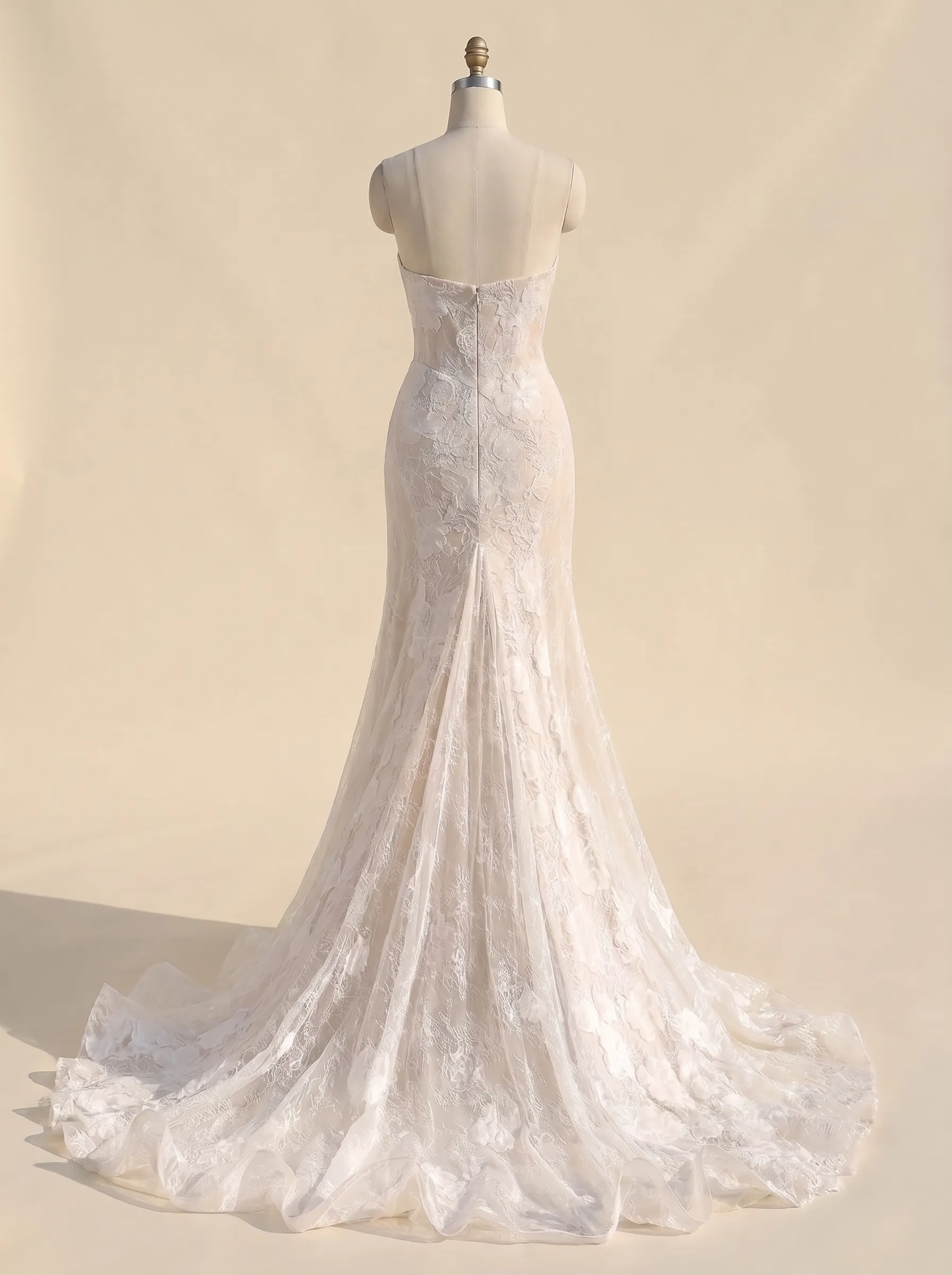 Couture Lee Dramatic Plunging V Neckline & Underlay Lace with Floral Embroidery Lace Sheath Dress