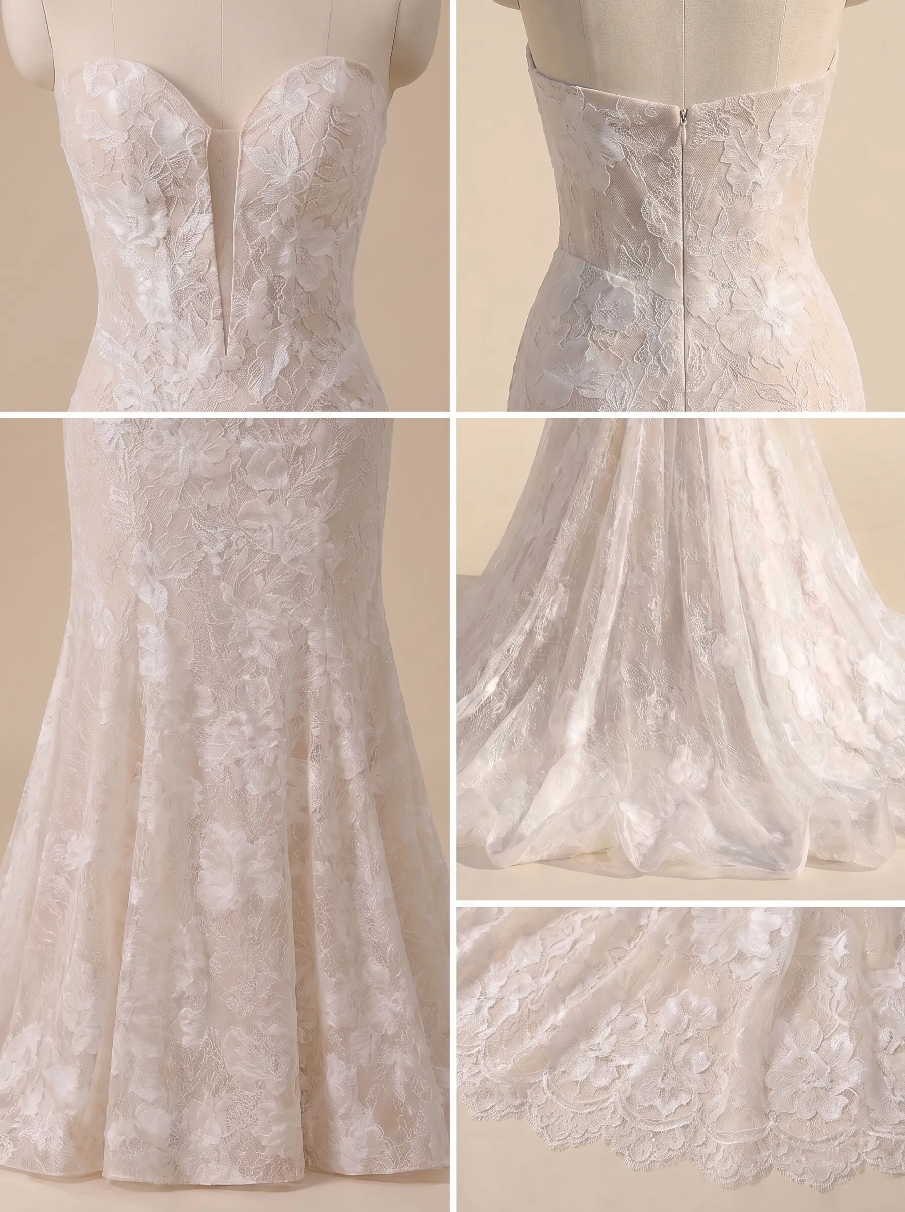 Couture Lee Dramatic Plunging V Neckline & Underlay Lace with Floral Embroidery Lace Sheath Dress