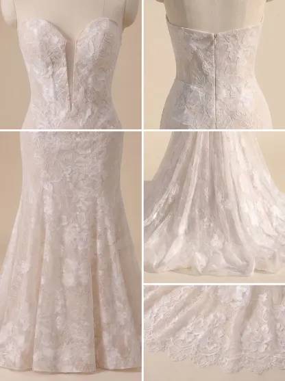 Couture Lee Dramatic Plunging V Neckline & Underlay Lace with Floral Embroidery Lace Sheath Dress