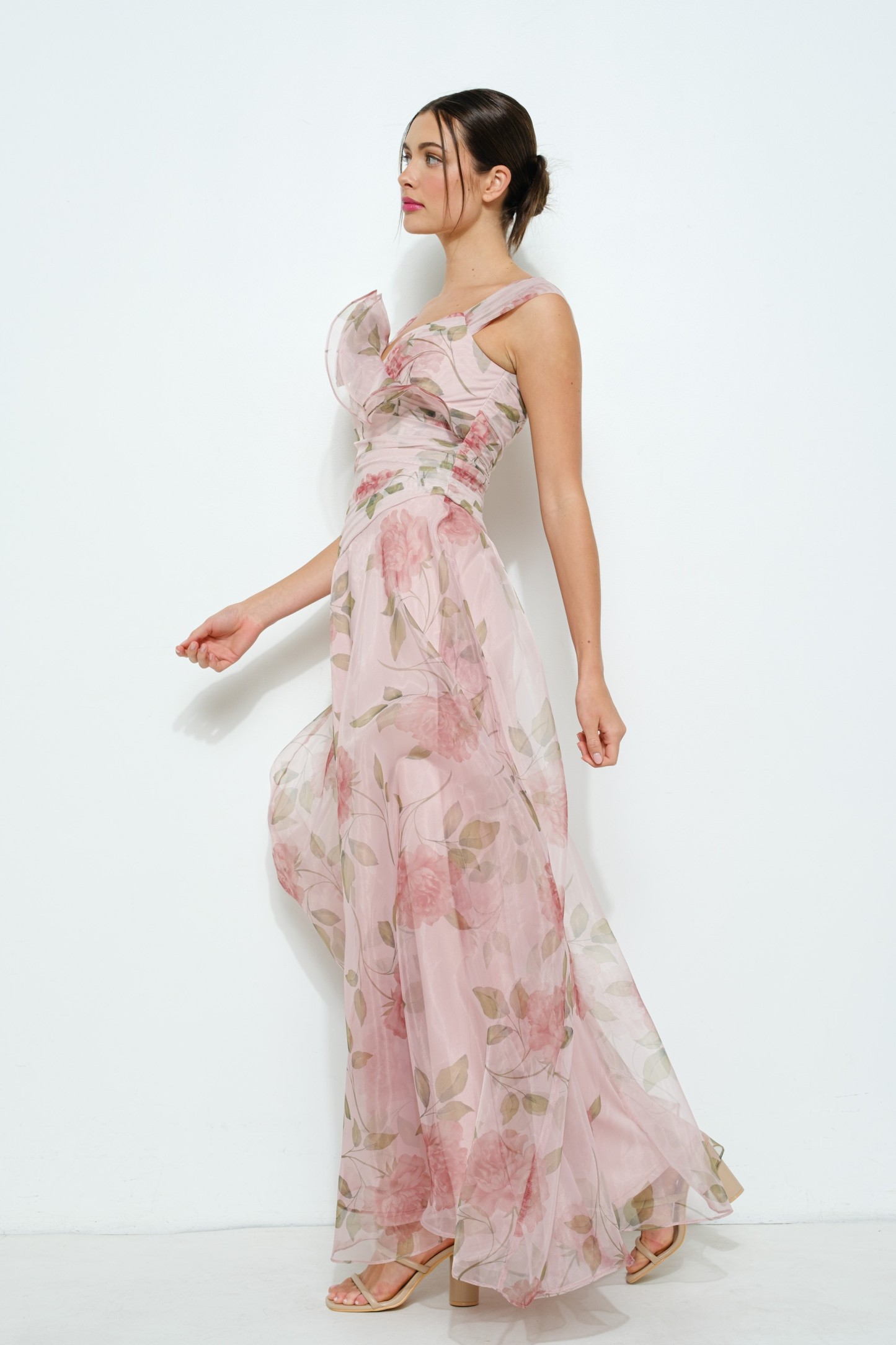Floral Print Flower Corsage Detail Maxi Dress #23700148