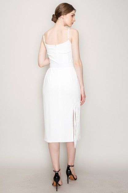 Sleeveless Side Slit Fringe Midi Dress #23549658