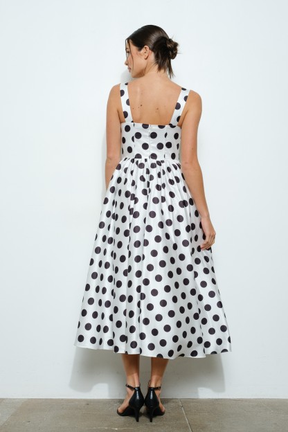 Sweetheart Polka Dot Bustier Midi Dress #23495729