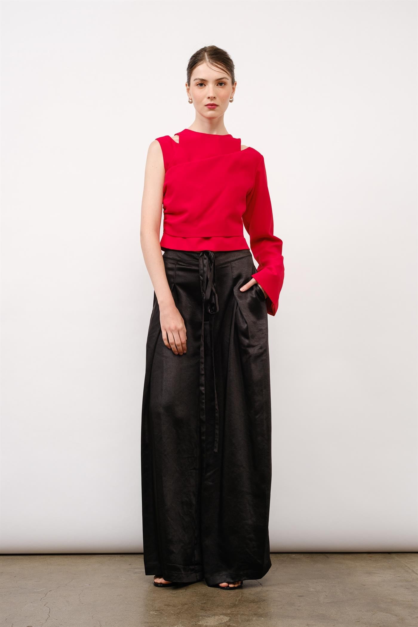 Satin High Waist Front Pintuck Wide Pants #23550954