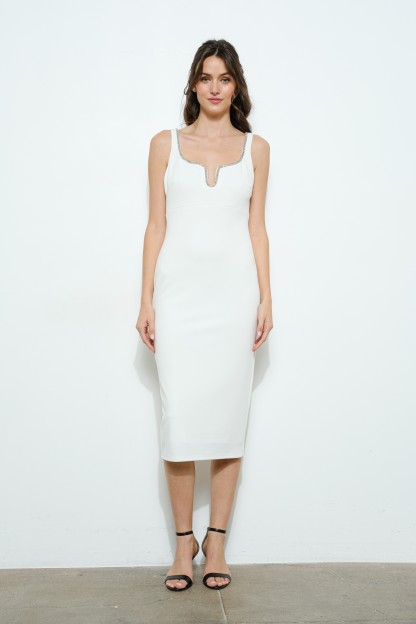 Embellished Neckline Bodycon Midi Dress #23600089