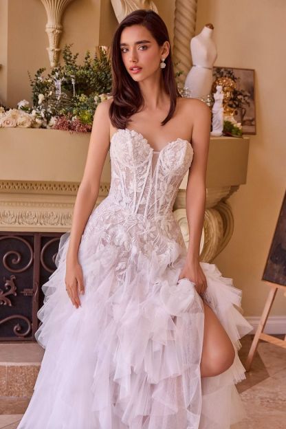 Strapless Drop Waist Cascading Wedding Dress WL016