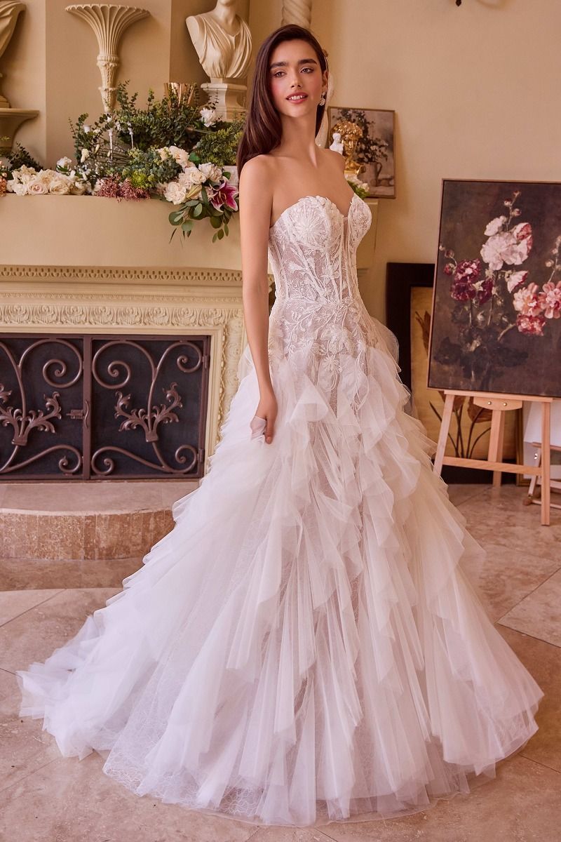 Strapless Drop Waist Cascading Wedding Dress WL016