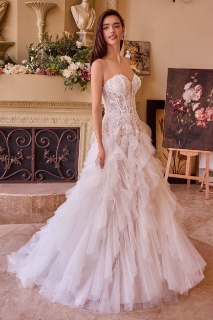 Strapless Drop Waist Cascading Wedding Dress WL016