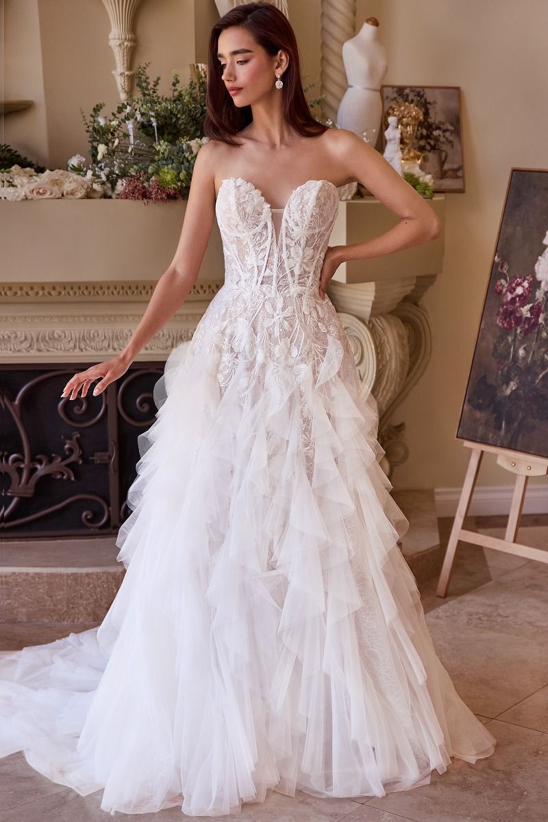 Strapless Drop Waist Cascading Wedding Dress WL016