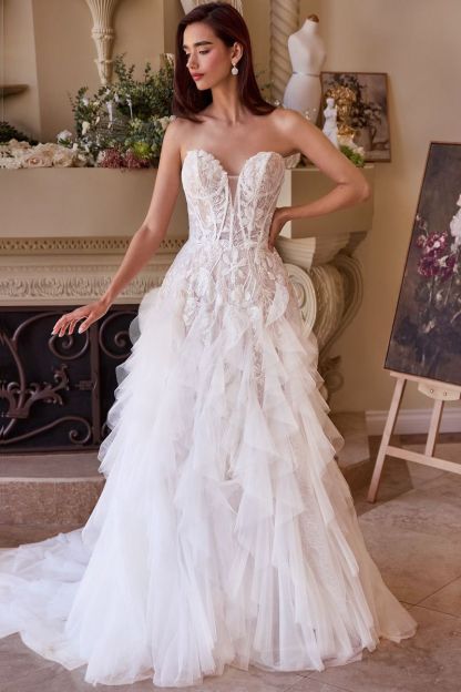 Strapless Drop Waist Cascading Wedding Dress WL016