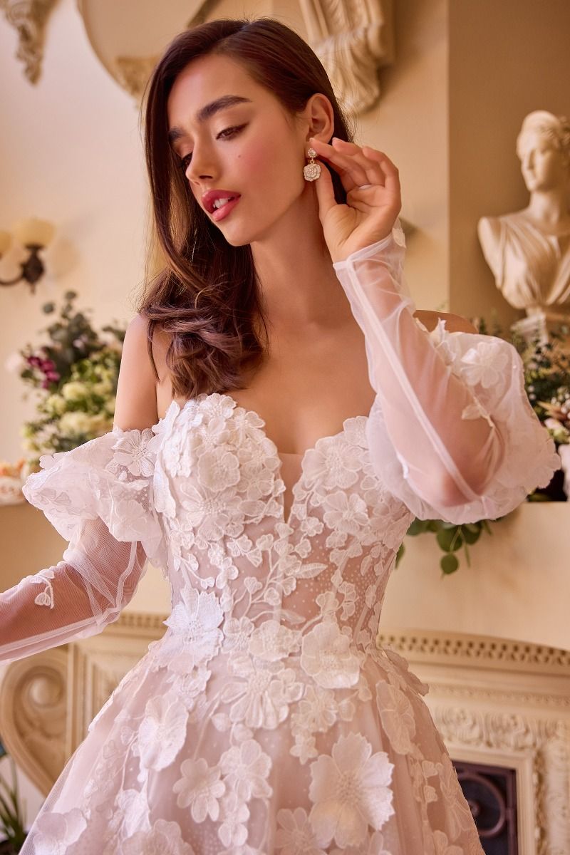 Stunning Ball Gown Floral Applique Adorned Strapless Wedding Gown WL017