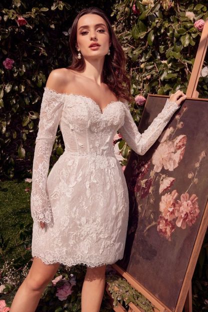 Soft A-line Sweetheart Off The Shoulder Lace Short Bridal Dress WL021